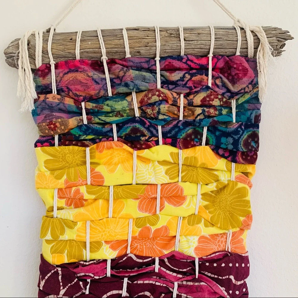 Gorgeous Art Deco Fabric Macrame Wall Hanging One of a Kind Art